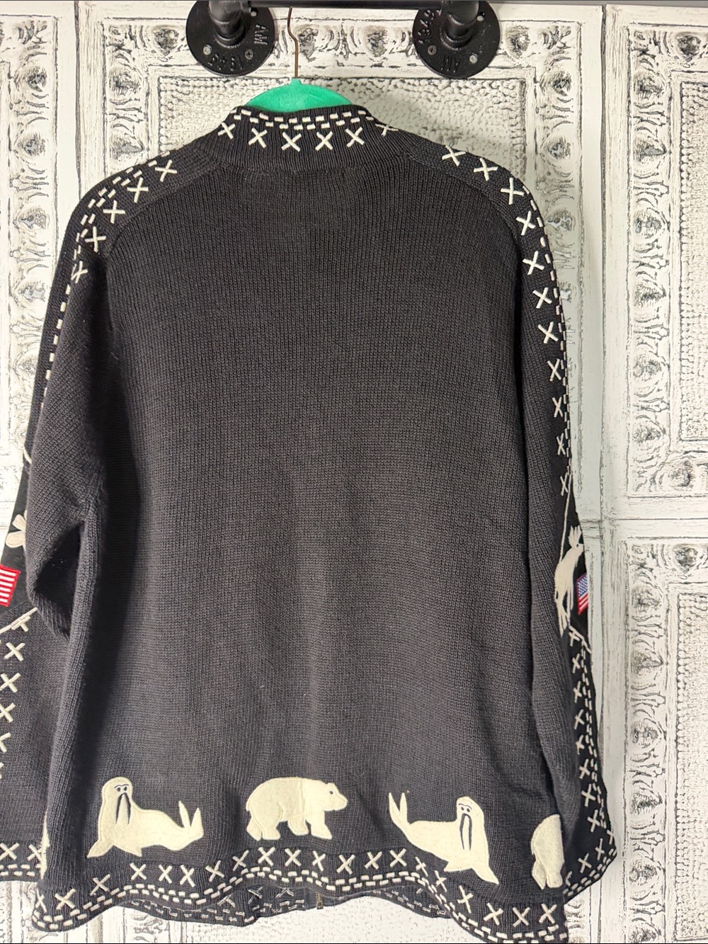 Vtg Ann Trinity Black Moose Zip-Front Sweater Jacket - Picture 6 of 7